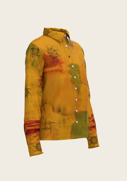 Horse Flower Fair on Ochre Loose Fitting Button Shirt