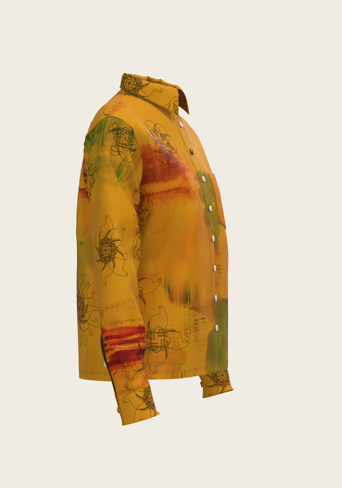 Horse Flower Fair on Ochre Loose Fitting Button Shirt