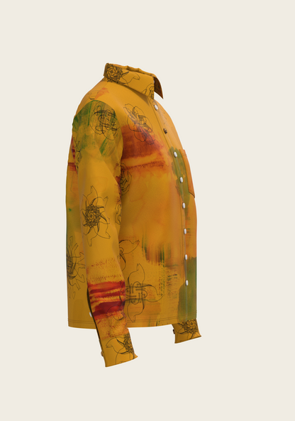 Horse Flower Fair on Ochre Loose Fitting Button Shirt