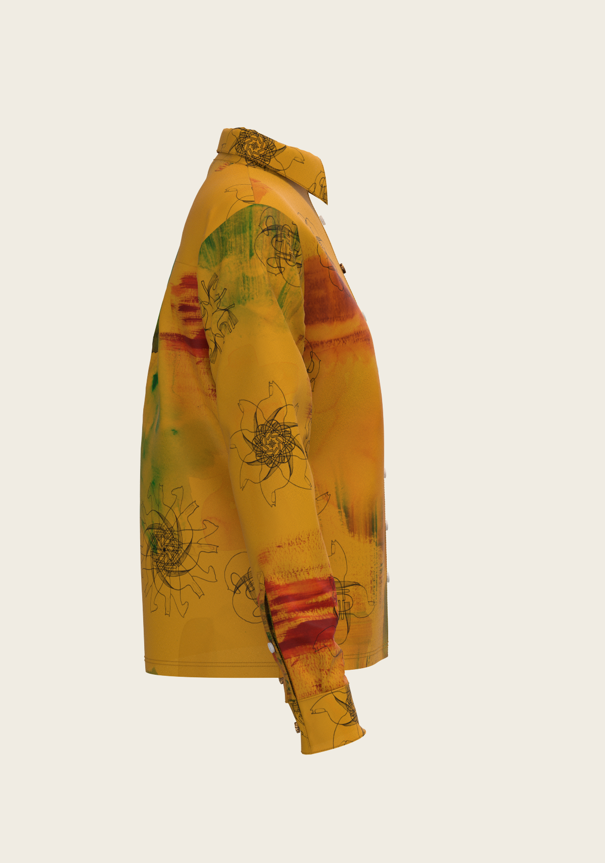 Horse Flower Fair on Ochre Loose Fitting Button Shirt