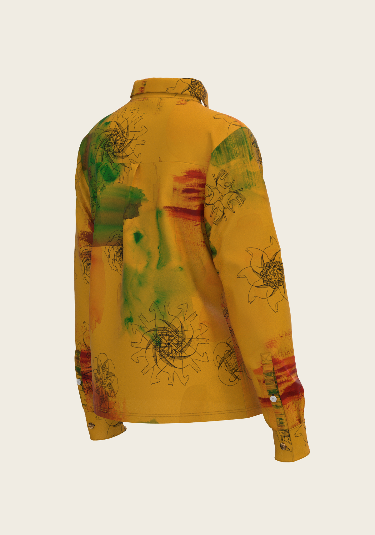 Horse Flower Fair on Ochre Loose Fitting Button Shirt