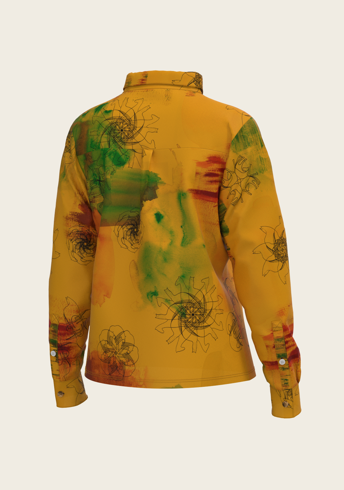 Horse Flower Fair on Ochre Loose Fitting Button Shirt