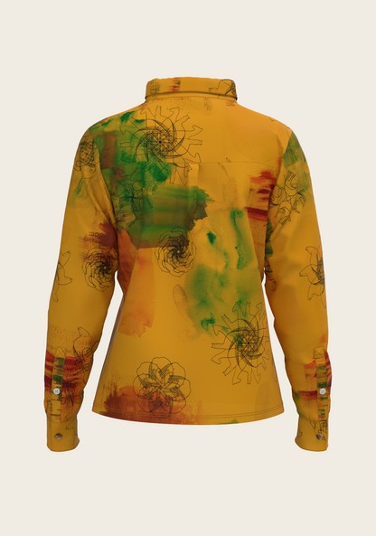 Horse Flower Fair on Ochre Loose Fitting Button Shirt