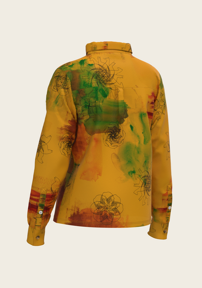 Horse Flower Fair on Ochre Loose Fitting Button Shirt