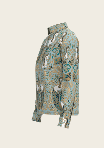 Mermaid Horses on Sky Blue Loose Fitting Button Shirt