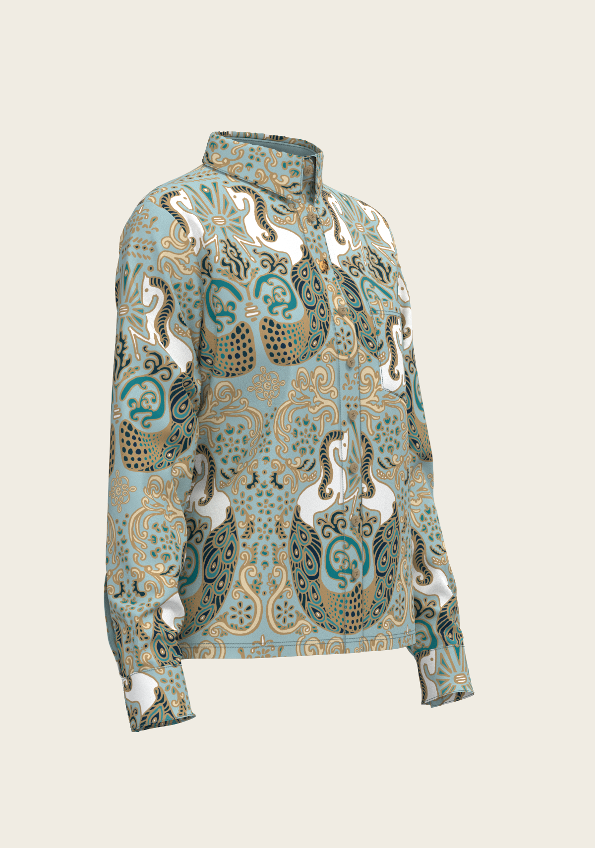 Mermaid Horses on Sky Blue Loose Fitting Button Shirt