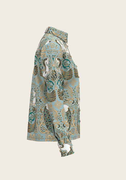 Mermaid Horses on Sky Blue Loose Fitting Button Shirt