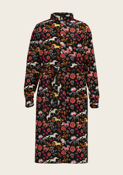  Bouquet on Black Long Sleeve Shirt Dress