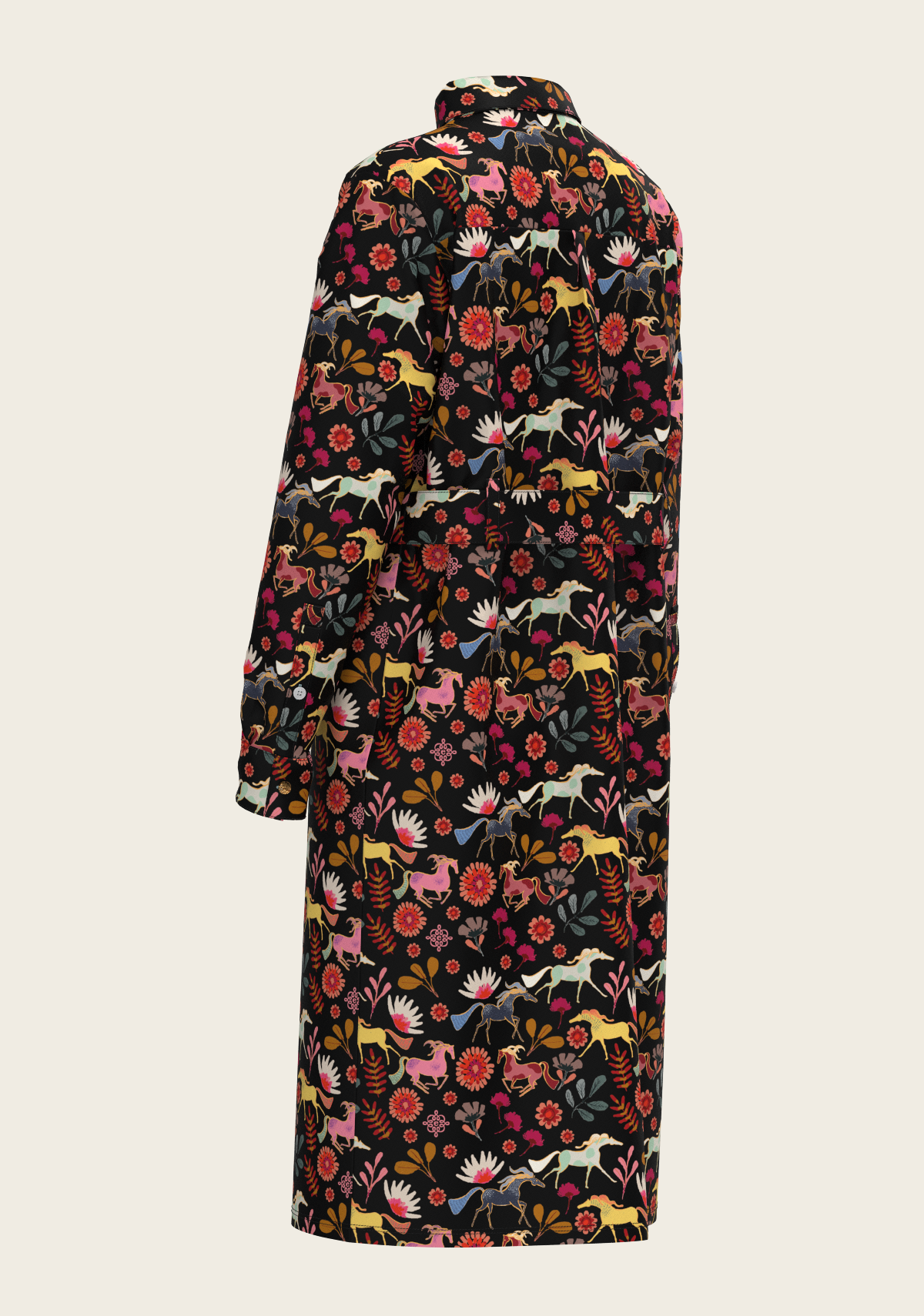  Bouquet on Black Long Sleeve Shirt Dress