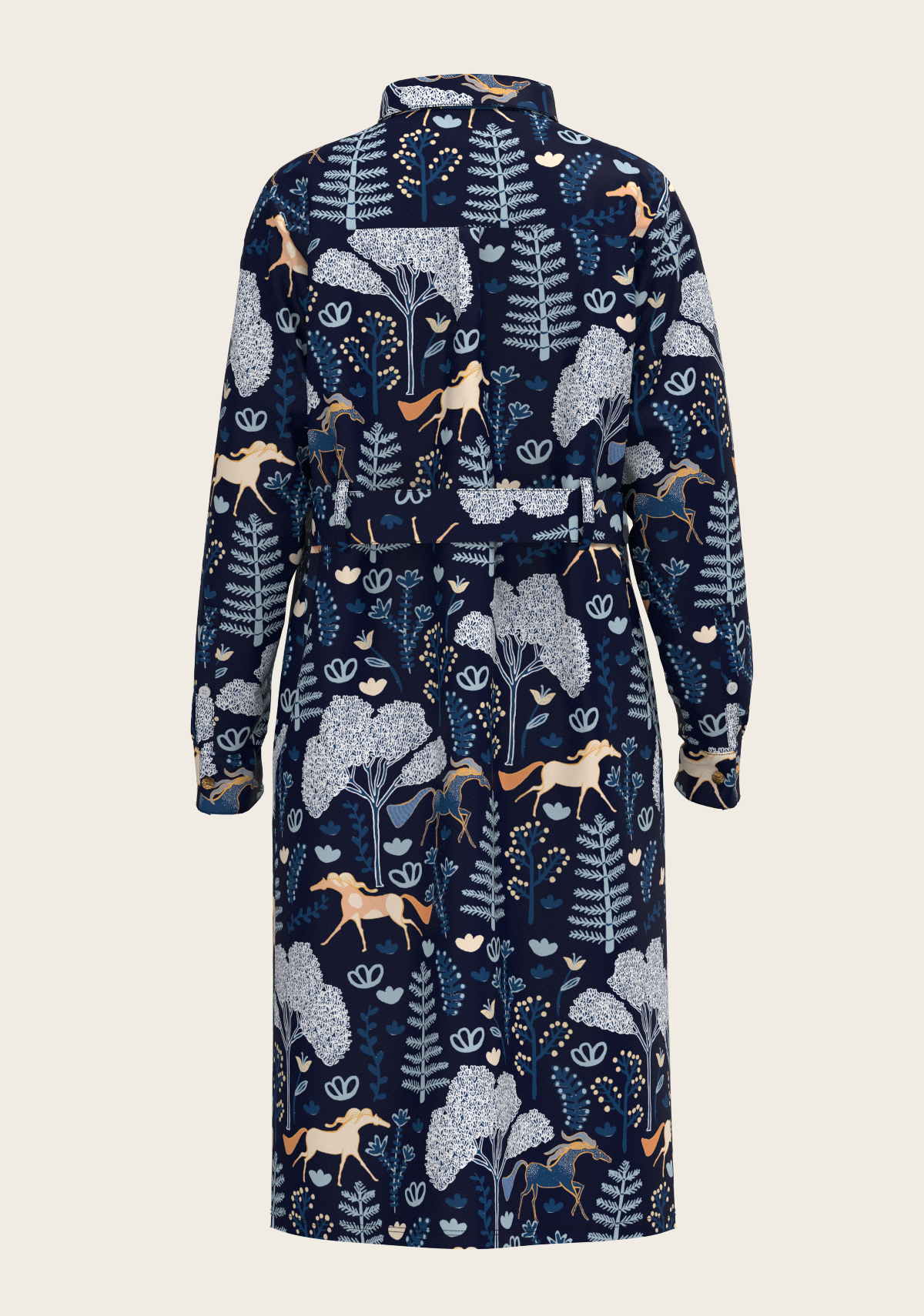  Forest on Navy Long Sleeve Shirt Dress