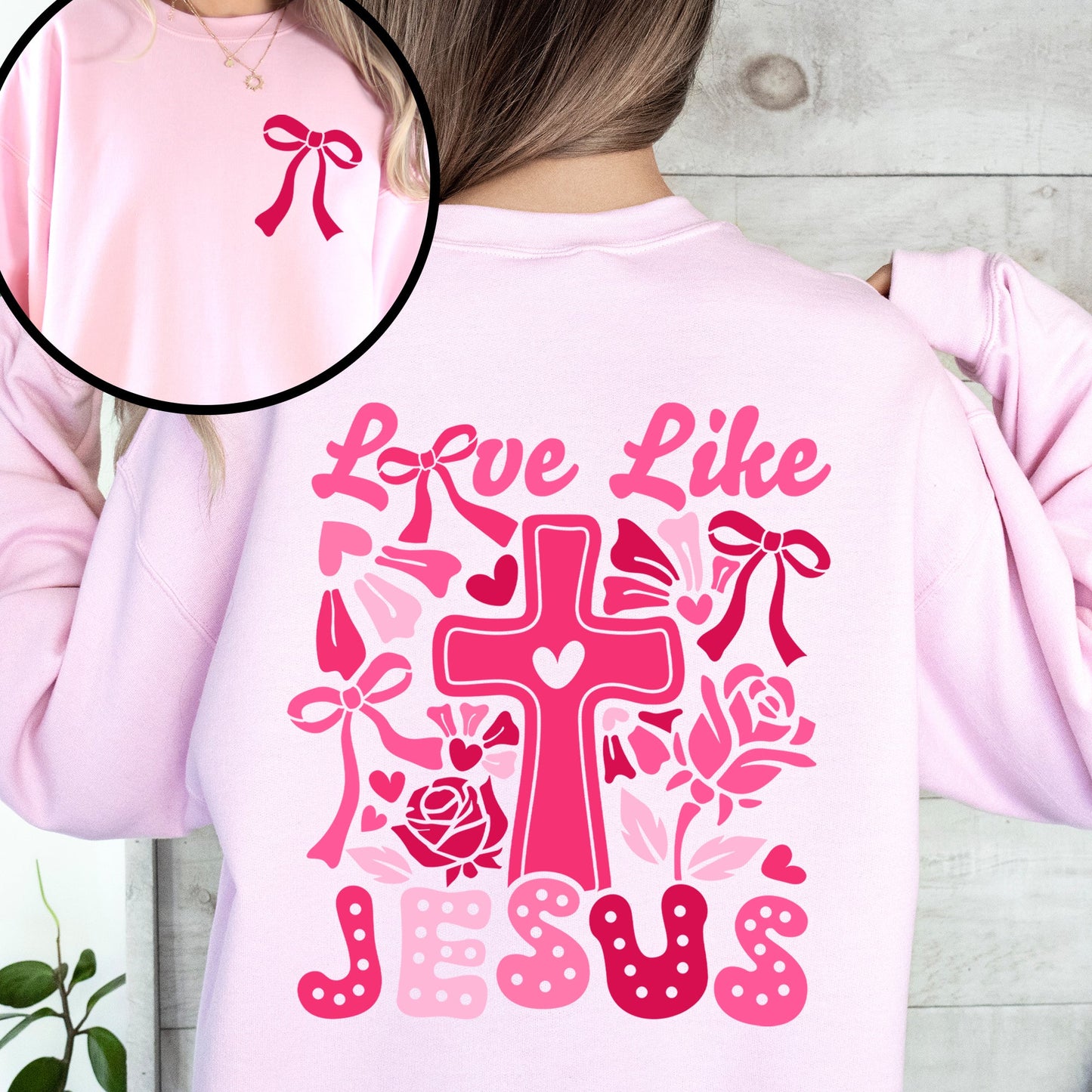 Love Like Jesus, Valentine's Day, Heart, Cross, Faith, Christian, Religious, Front and Back Sweatshirt