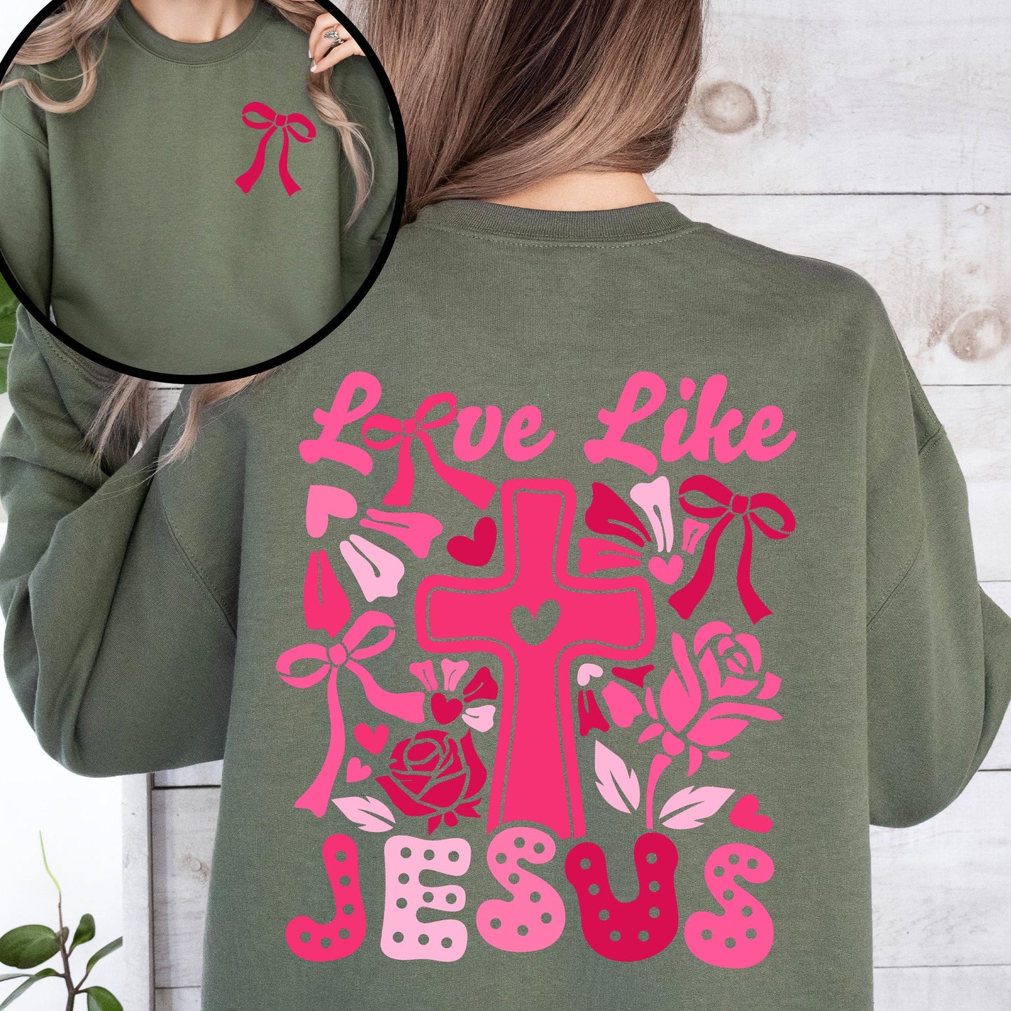 Love Like Jesus, Valentine's Day, Heart, Cross, Faith, Christian, Religious, Front and Back Sweatshirt