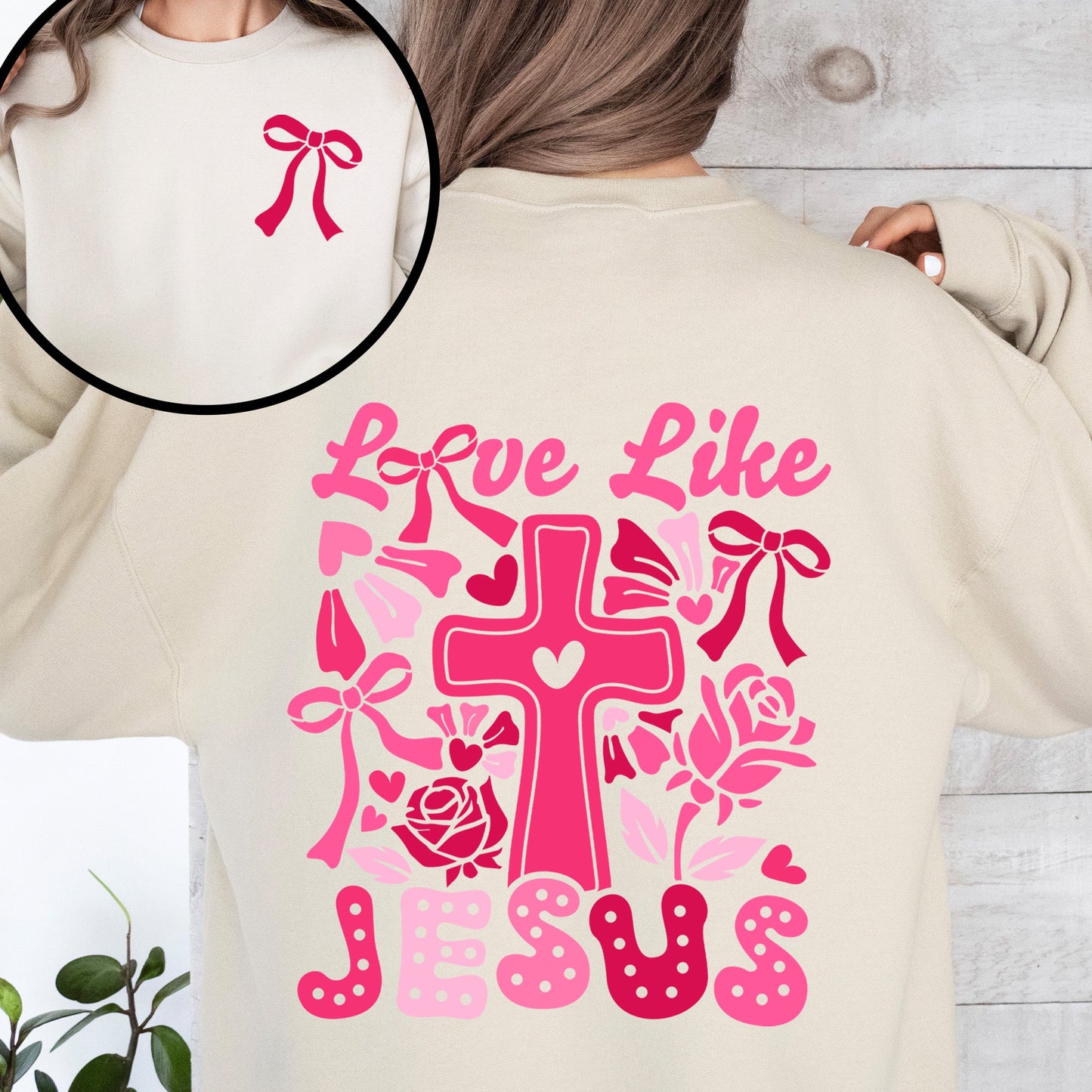 Love Like Jesus, Valentine's Day, Heart, Cross, Faith, Christian, Religious, Front and Back Sweatshirt