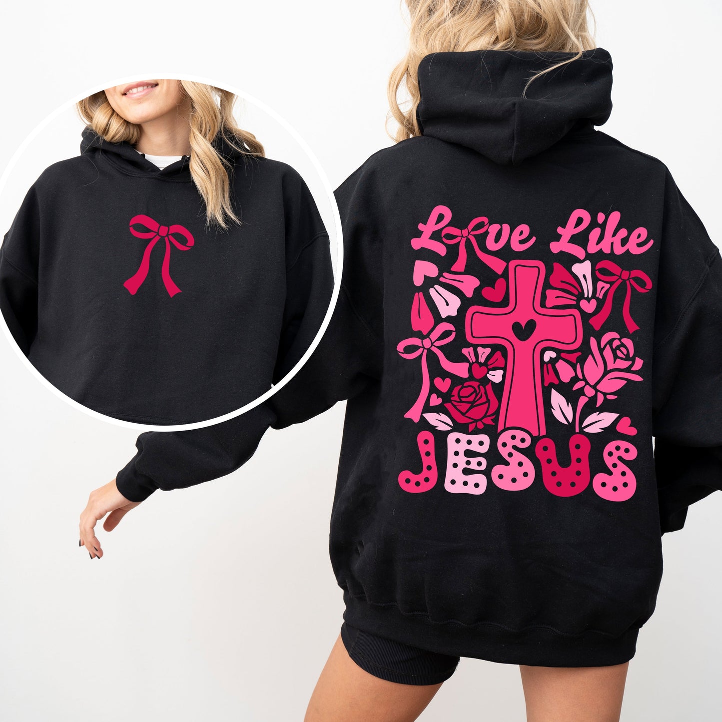 Love Like Jesus, Valentine's Day, Heart, Cross, Faith, Christian, Religious, Front and Back Hoodie, Hooded Sweatshirt