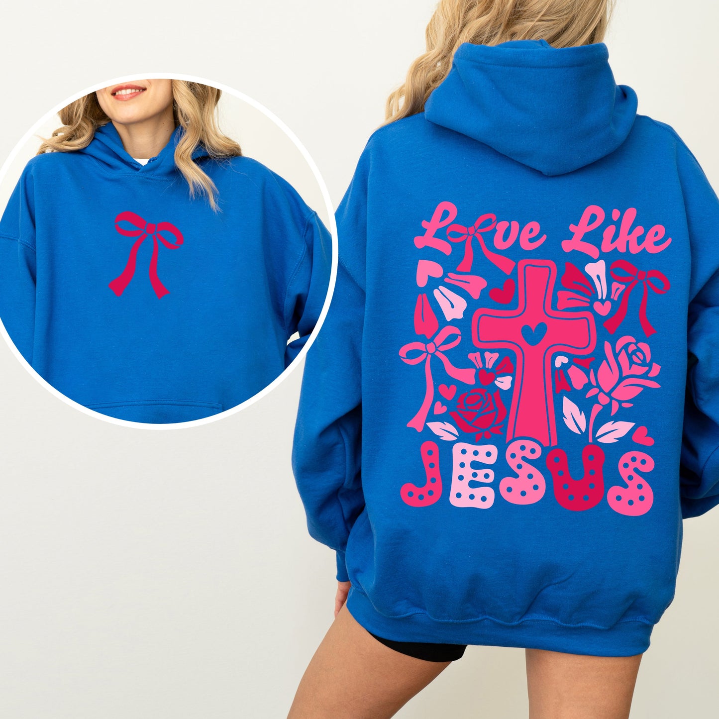 Love Like Jesus, Valentine's Day, Heart, Cross, Faith, Christian, Religious, Front and Back Hoodie, Hooded Sweatshirt