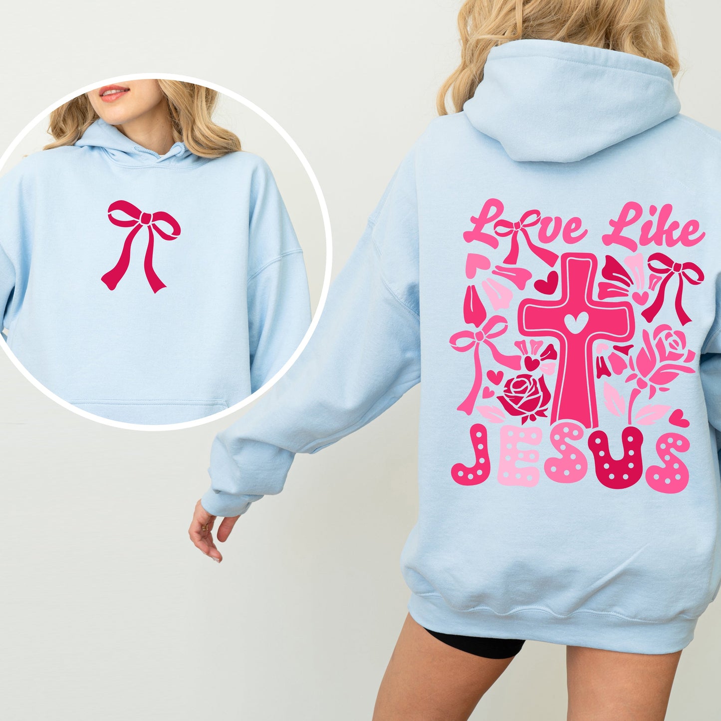 Love Like Jesus, Valentine's Day, Heart, Cross, Faith, Christian, Religious, Front and Back Hoodie, Hooded Sweatshirt