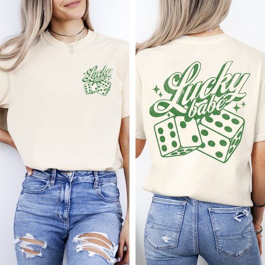 Lucky Babe, Dice, Las Vegas, St Patrick's Day, Shamrock, Clover, Lucky, Leprechaun Tshirt Comfort Colors T-Shirt