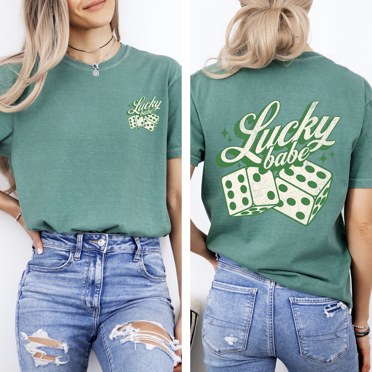 Lucky Babe, Dice, Las Vegas, St Patrick's Day, Shamrock, Clover, Lucky, Leprechaun Tshirt Comfort Colors T-Shirt