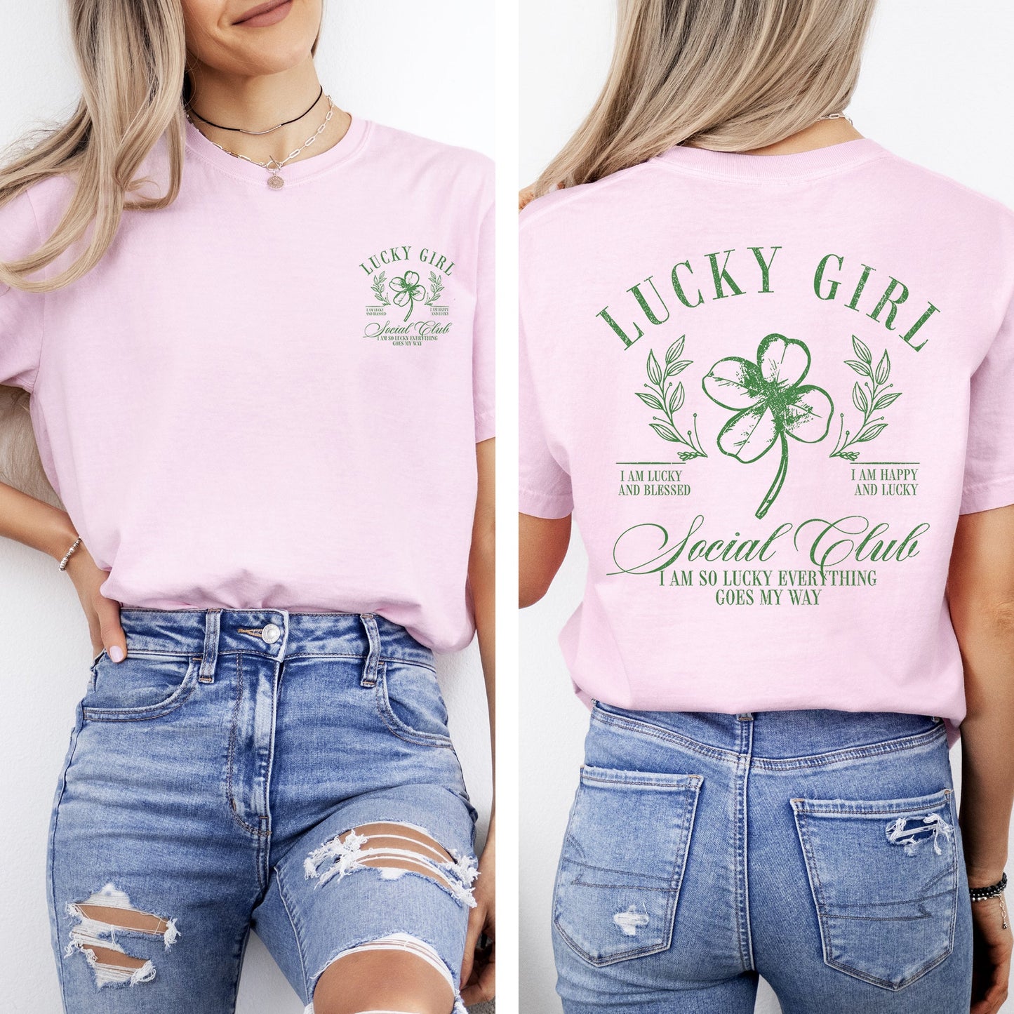 Lucky Girl Social Club, St Patrick's Day, Shamrock, Clover, Lucky, Leprechaun Tshirt Comfort Colors T-Shirt