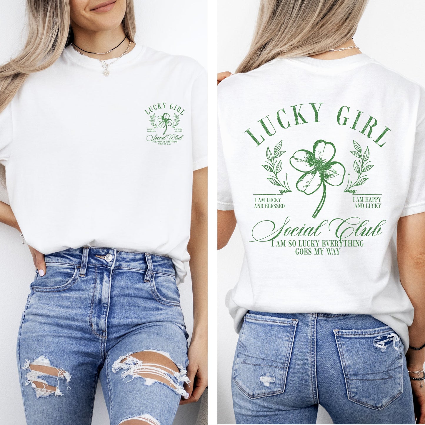 Lucky Girl Social Club, St Patrick's Day, Shamrock, Clover, Lucky, Leprechaun Tshirt Comfort Colors T-Shirt