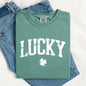 Lucky, Collegiate, Varsity, St Patrick's Day, Shamrock, Clover, Lucky, Leprechaun Tshirt Comfort Colors T-Shirt