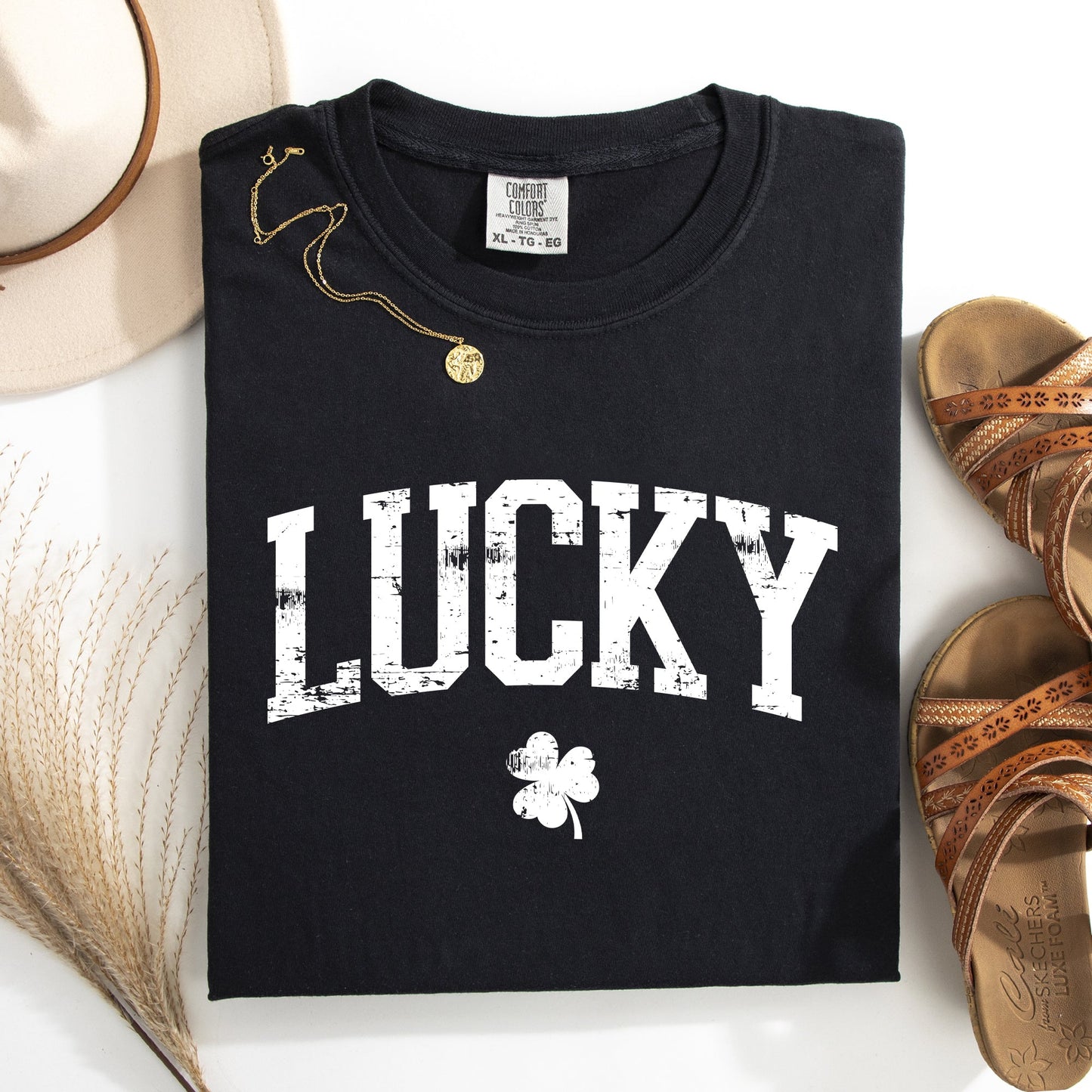 Lucky, Collegiate, Varsity, St Patrick's Day, Shamrock, Clover, Lucky, Leprechaun Tshirt Comfort Colors T-Shirt