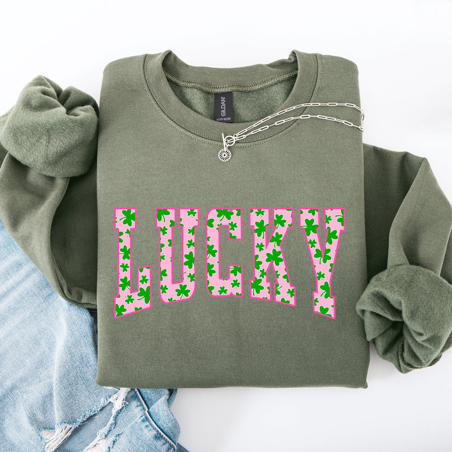 Lucky, Collegiate, Varsity, Vintage, St Patrick's Day, Shamrock, Clover, Lucky, Leprechaun Sweatshirt