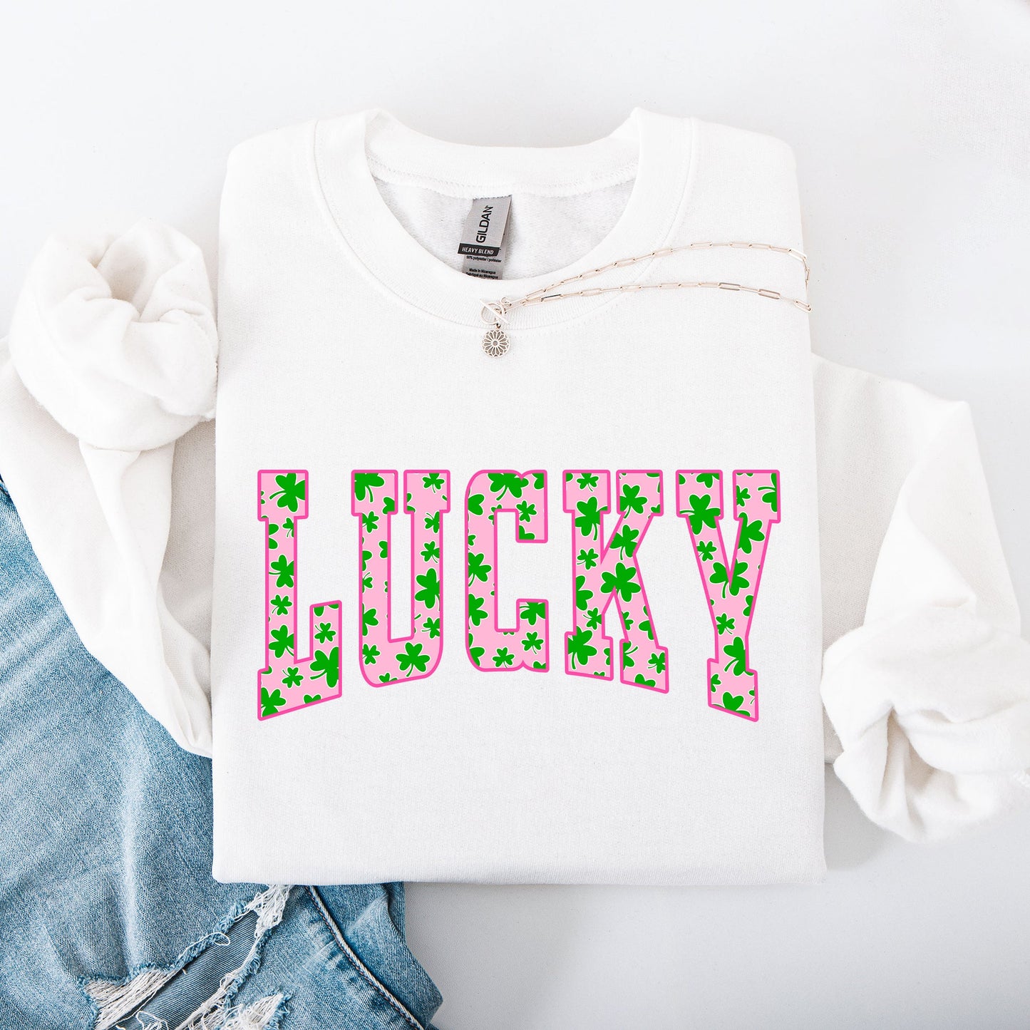 Lucky, Collegiate, Varsity, Vintage, St Patrick's Day, Shamrock, Clover, Lucky, Leprechaun Sweatshirt