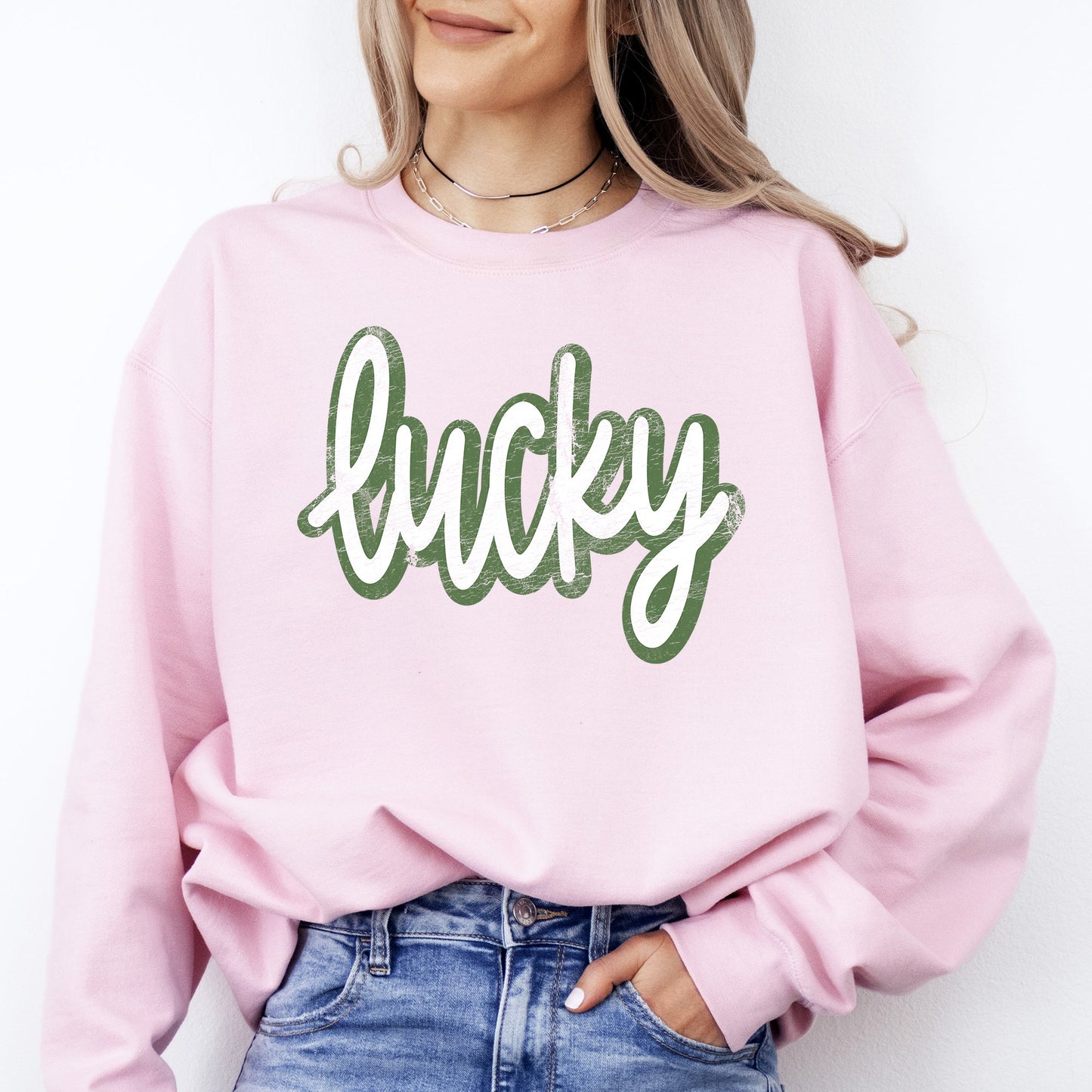 Lucky, Cursive, Vintage, St Patrick's Day, Shamrock, Clover, Lucky, Leprechaun Sweatshirt