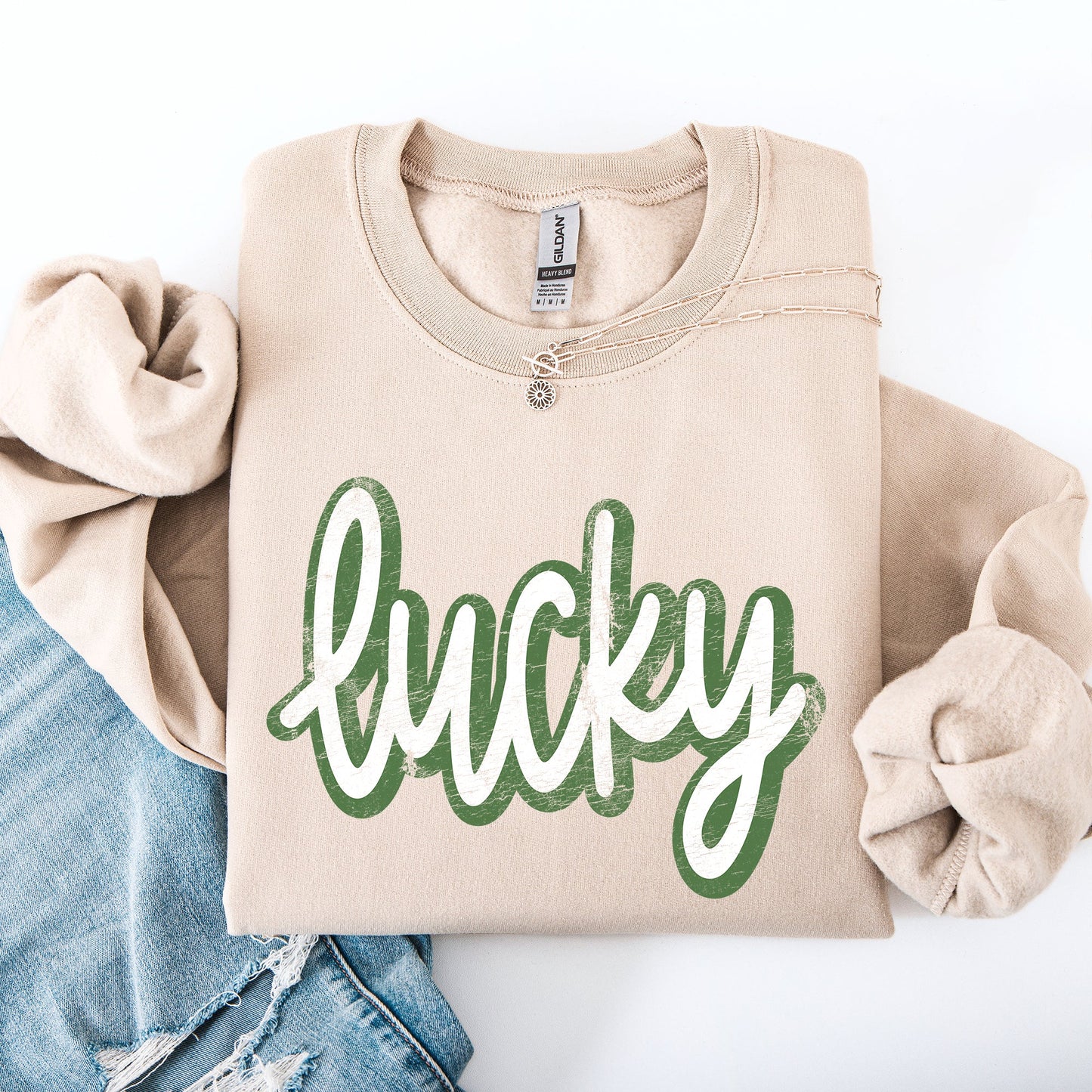 Lucky, Cursive, Vintage, St Patrick's Day, Shamrock, Clover, Lucky, Leprechaun Sweatshirt