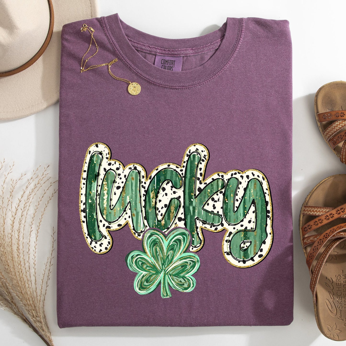 Lucky, Dalmatian Print, St Patrick's Day, Shamrock, Clover, Lucky, Leprechaun Tshirt Comfort Colors T-Shirt