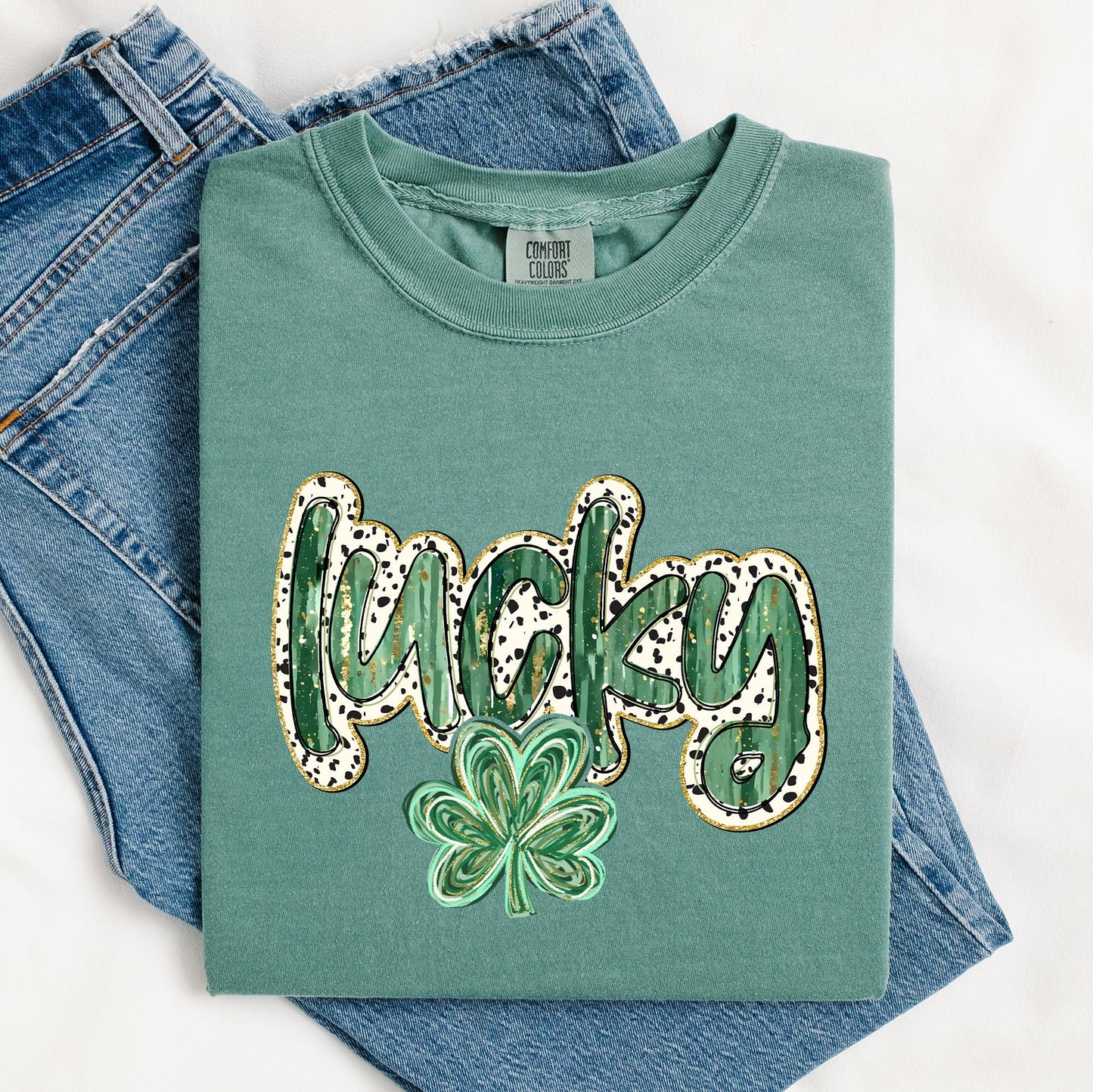 Lucky, Dalmatian Print, St Patrick's Day, Shamrock, Clover, Lucky, Leprechaun Tshirt Comfort Colors T-Shirt