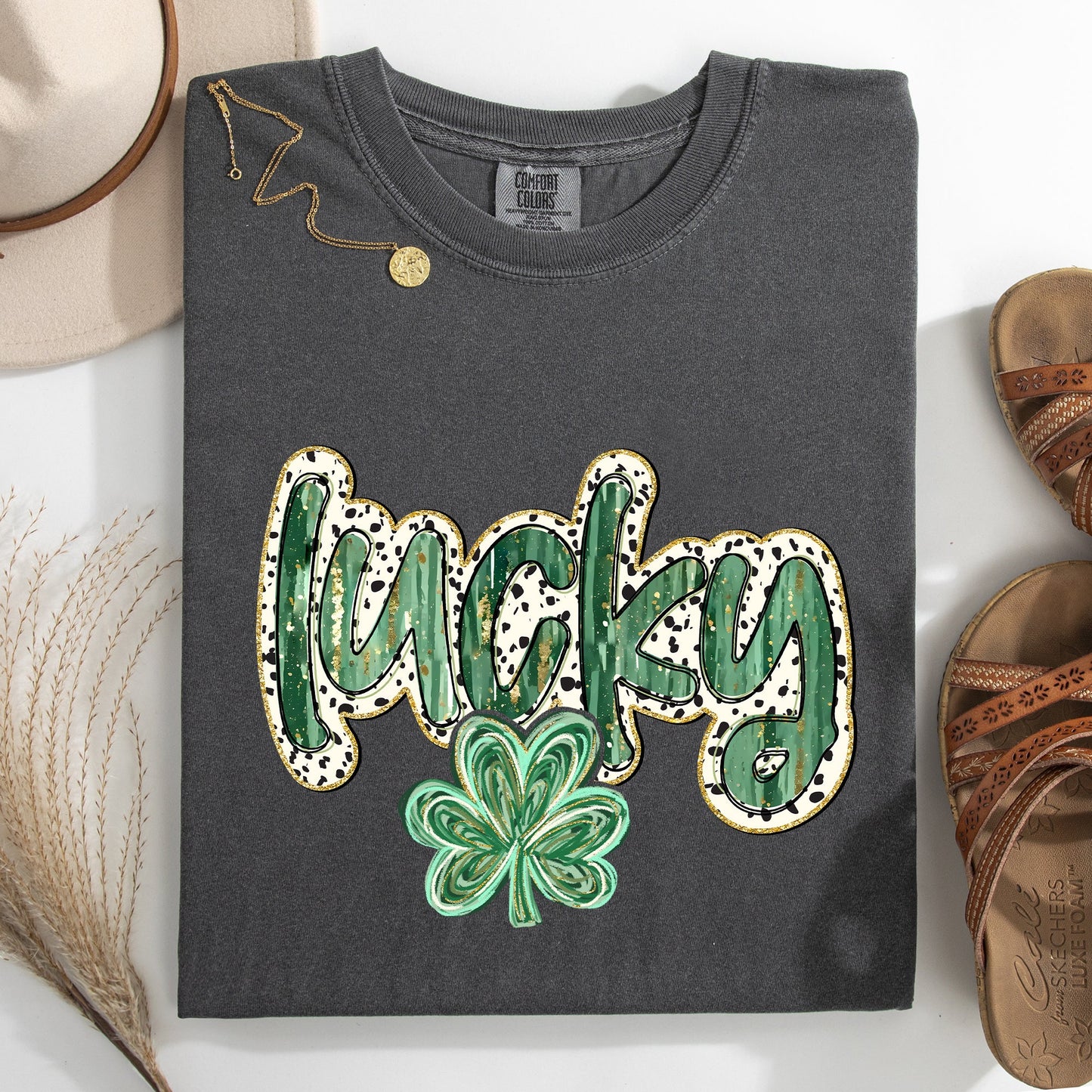 Lucky, Dalmatian Print, St Patrick's Day, Shamrock, Clover, Lucky, Leprechaun Tshirt Comfort Colors T-Shirt