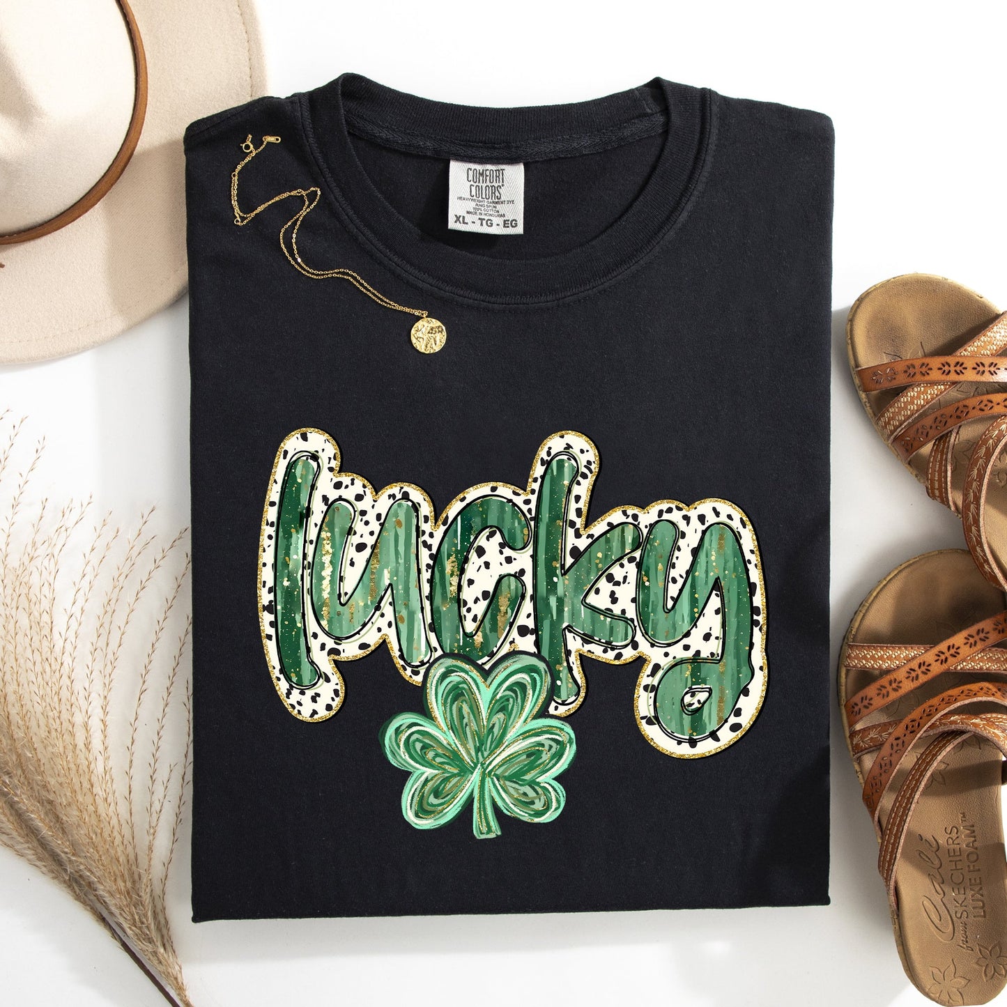 Lucky, Dalmatian Print, St Patrick's Day, Shamrock, Clover, Lucky, Leprechaun Tshirt Comfort Colors T-Shirt