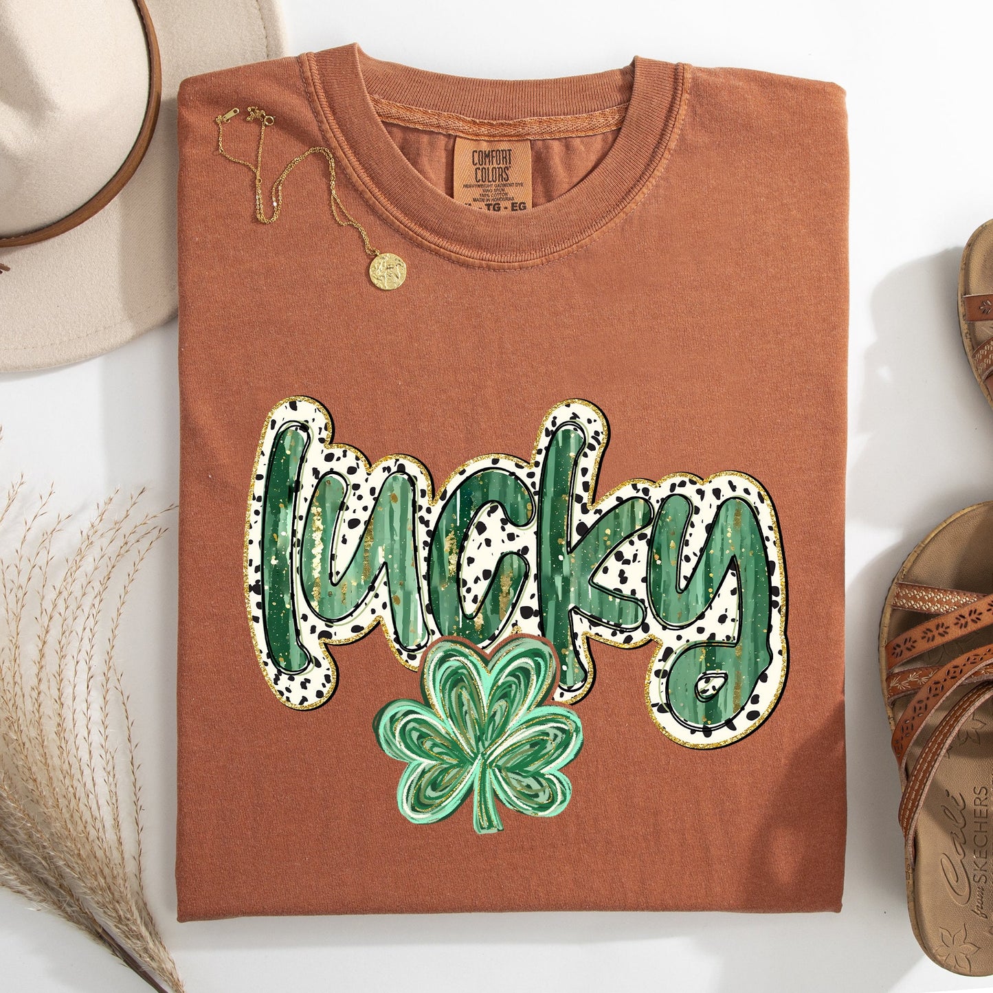 Lucky, Dalmatian Print, St Patrick's Day, Shamrock, Clover, Lucky, Leprechaun Tshirt Comfort Colors T-Shirt