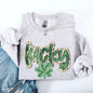 Lucky, Dalmatian Print, St Patrick's Day, Shamrock, Clover, Lucky, Leprechaun Sweatshirt