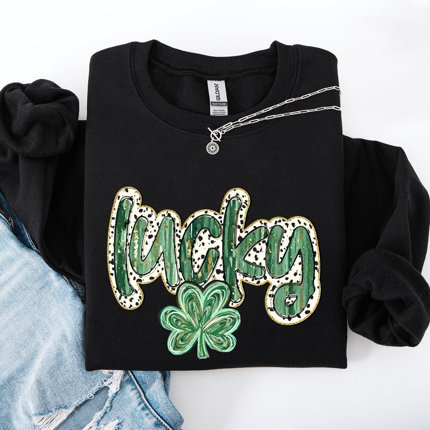 Lucky, Dalmatian Print, St Patrick's Day, Shamrock, Clover, Lucky, Leprechaun Sweatshirt