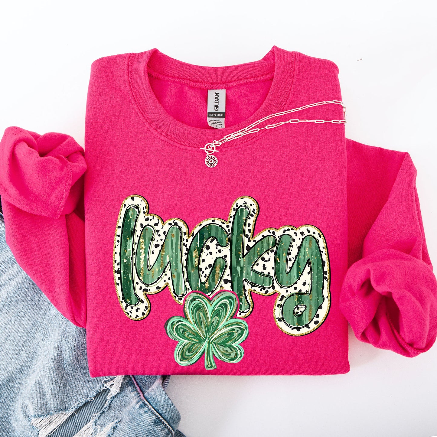 Lucky, Dalmatian Print, St Patrick's Day, Shamrock, Clover, Lucky, Leprechaun Sweatshirt