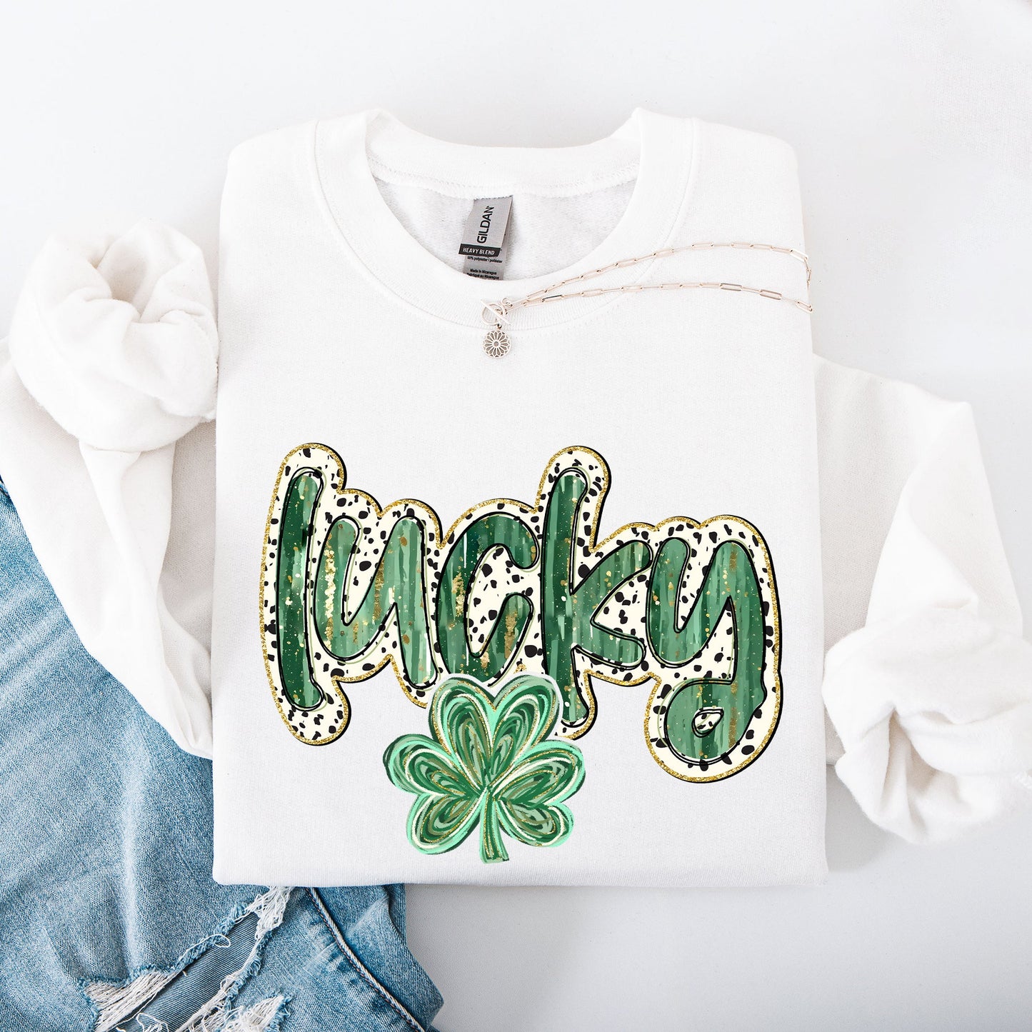 Lucky, Dalmatian Print, St Patrick's Day, Shamrock, Clover, Lucky, Leprechaun Sweatshirt