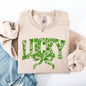 Lucky, Lace, Coquette, Ribbon, St Patrick's Day, Shamrock, Clover, Lucky, Leprechaun Sweatshirt