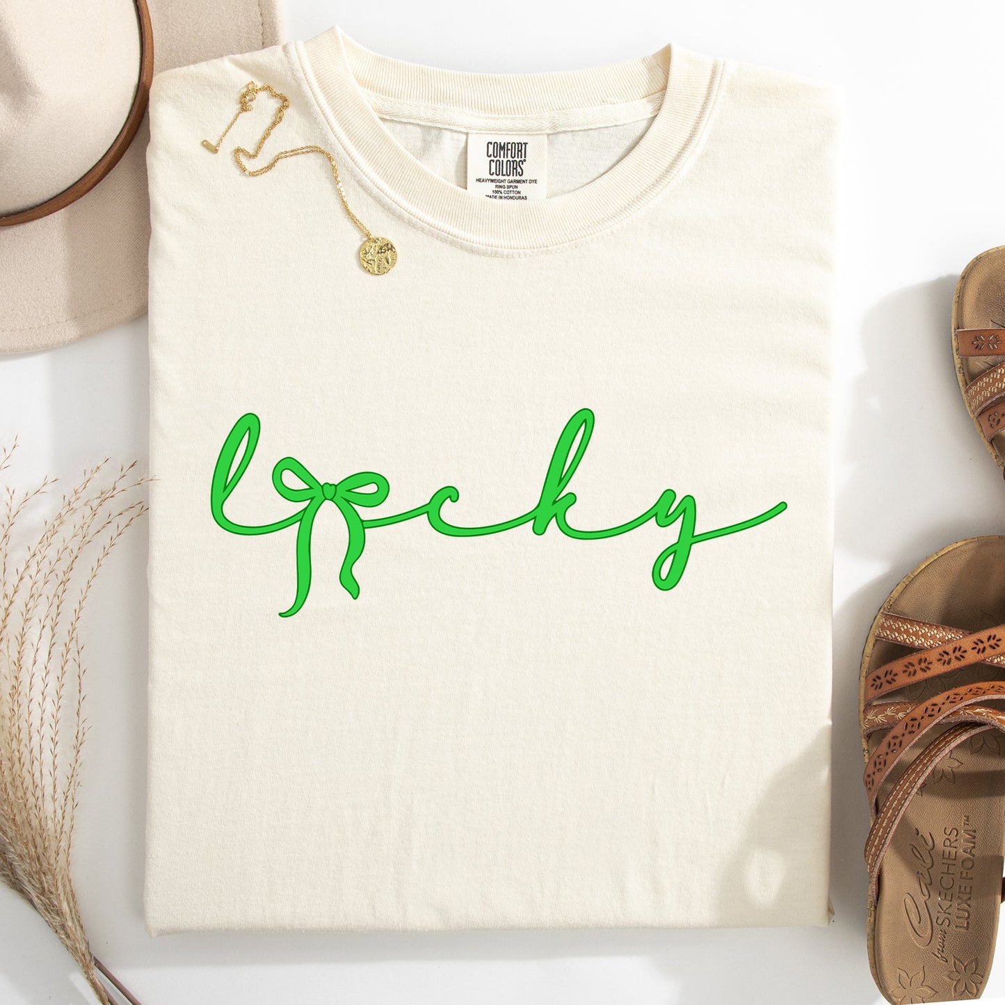 Lucky, Ribbon, Coquette, Bow, St Patrick's Day, Shamrock, Clover, Lucky, Leprechaun Tshirt Comfort Colors T-Shirt