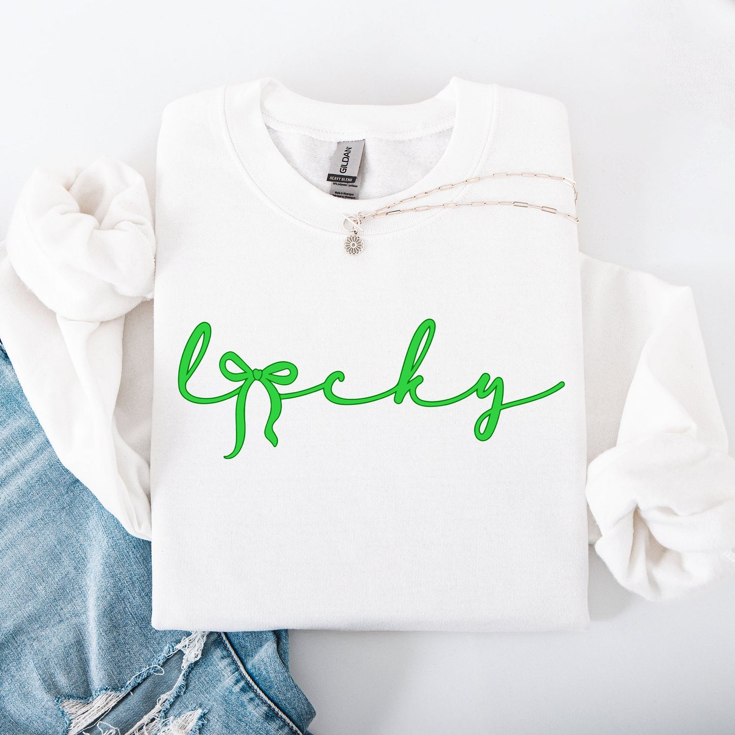 Lucky, Ribbon, Coquette, Bow, St Patrick's Day, Shamrock, Clover, Lucky, Leprechaun Sweatshirt