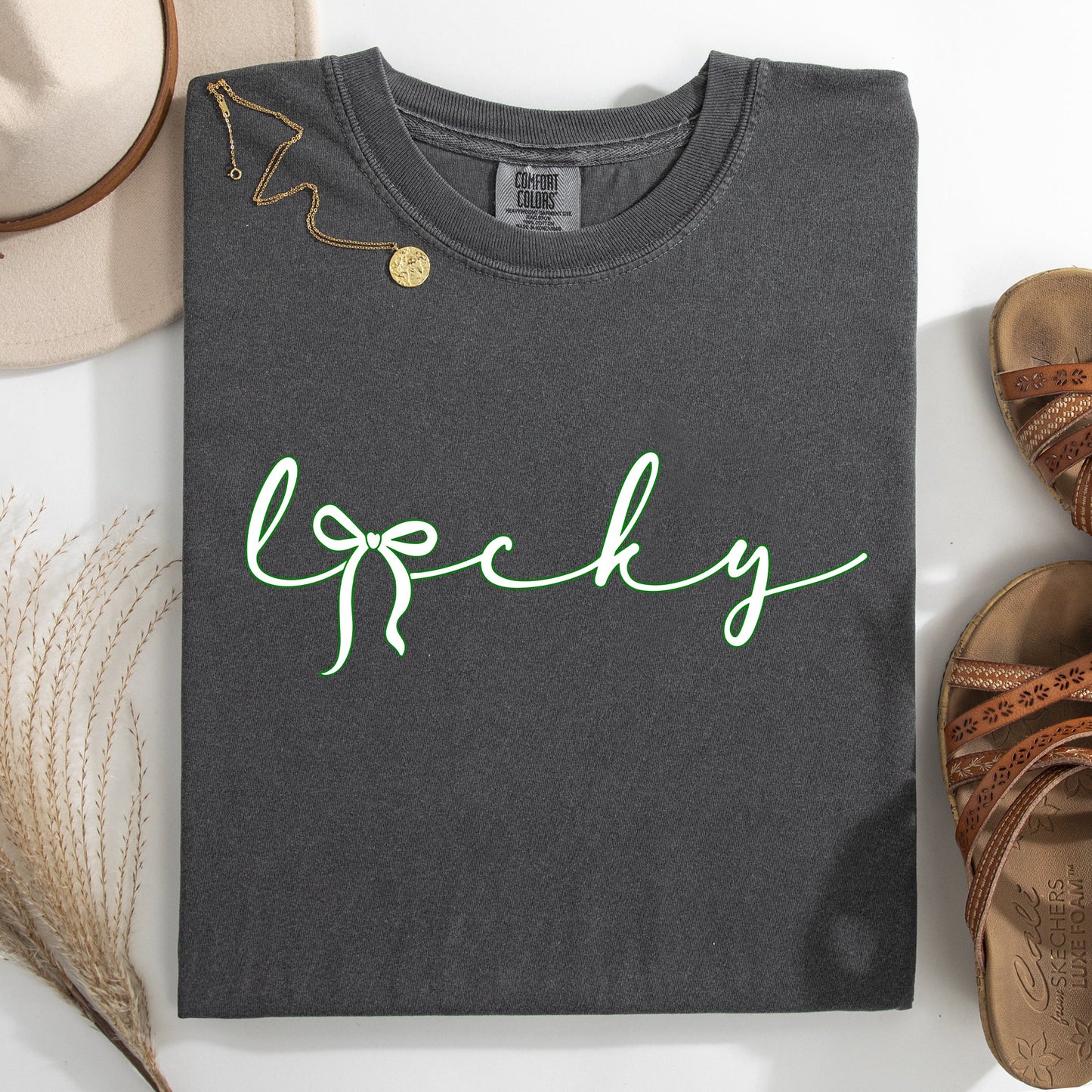 Lucky, Ribbon, Coquette, Bow, St Patrick's Day, Shamrock, Clover, Lucky, Leprechaun Tshirt Comfort Colors T-Shirt