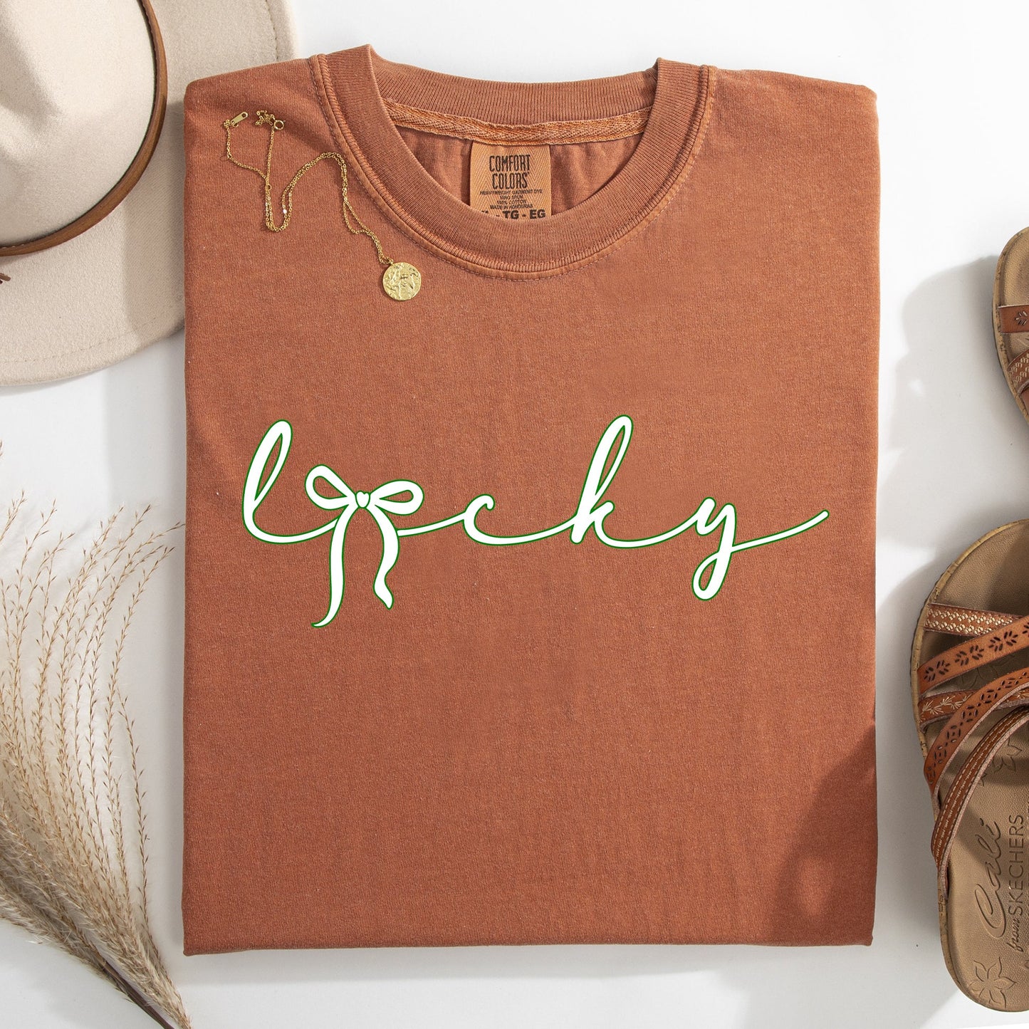 Lucky, Ribbon, Coquette, Bow, St Patrick's Day, Shamrock, Clover, Lucky, Leprechaun Tshirt Comfort Colors T-Shirt
