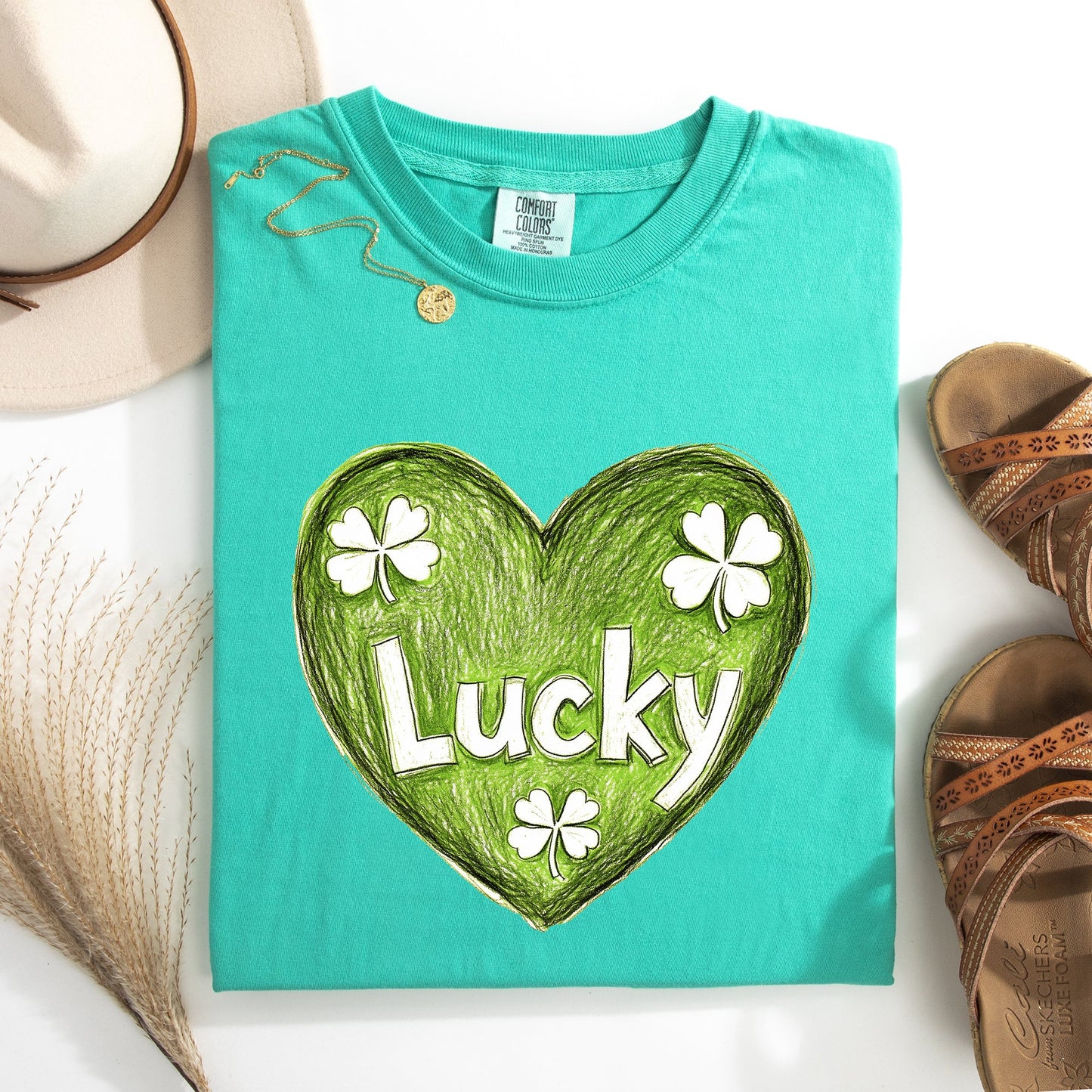 Lucky, Sketched Heart, St Patrick's Day, Shamrock, Clover, Lucky, Leprechaun Tshirt Comfort Colors T-Shirt