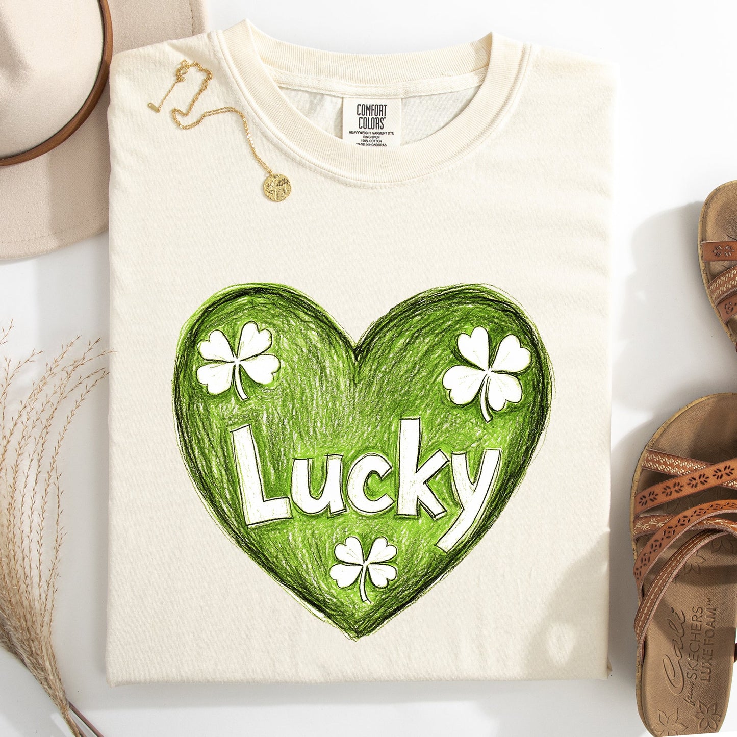 Lucky, Sketched Heart, St Patrick's Day, Shamrock, Clover, Lucky, Leprechaun Tshirt Comfort Colors T-Shirt