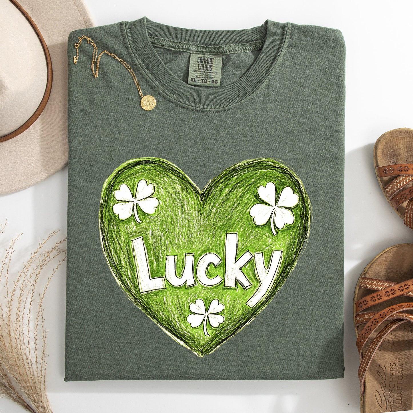 Lucky, Sketched Heart, St Patrick's Day, Shamrock, Clover, Lucky, Leprechaun Tshirt Comfort Colors T-Shirt
