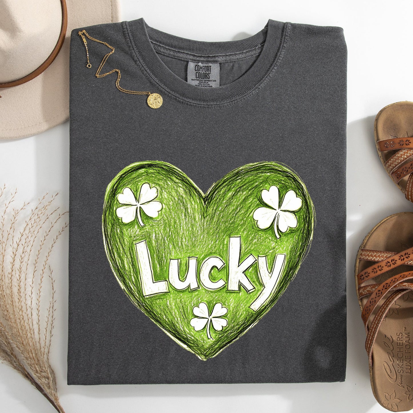 Lucky, Sketched Heart, St Patrick's Day, Shamrock, Clover, Lucky, Leprechaun Tshirt Comfort Colors T-Shirt