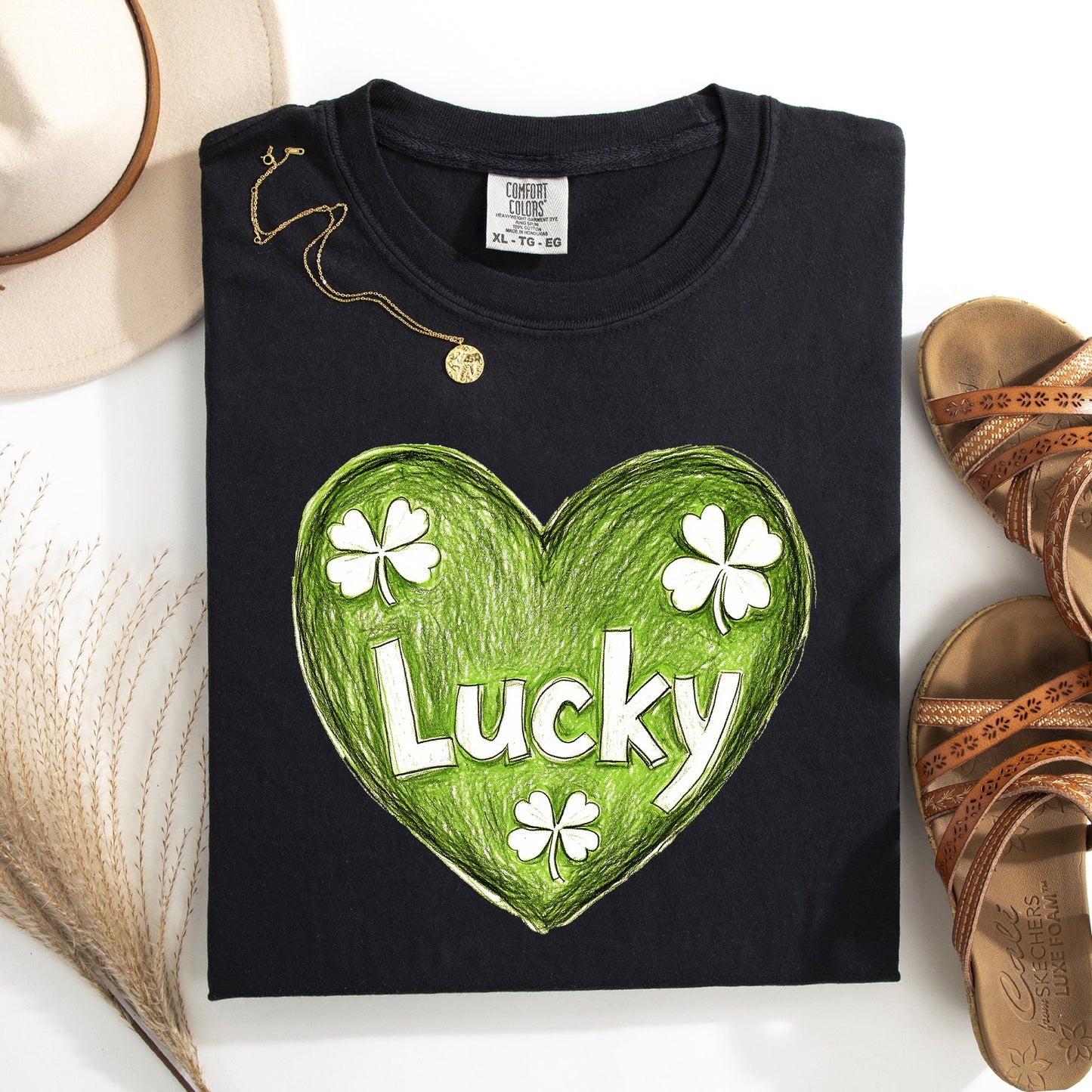 Lucky, Sketched Heart, St Patrick's Day, Shamrock, Clover, Lucky, Leprechaun Tshirt Comfort Colors T-Shirt