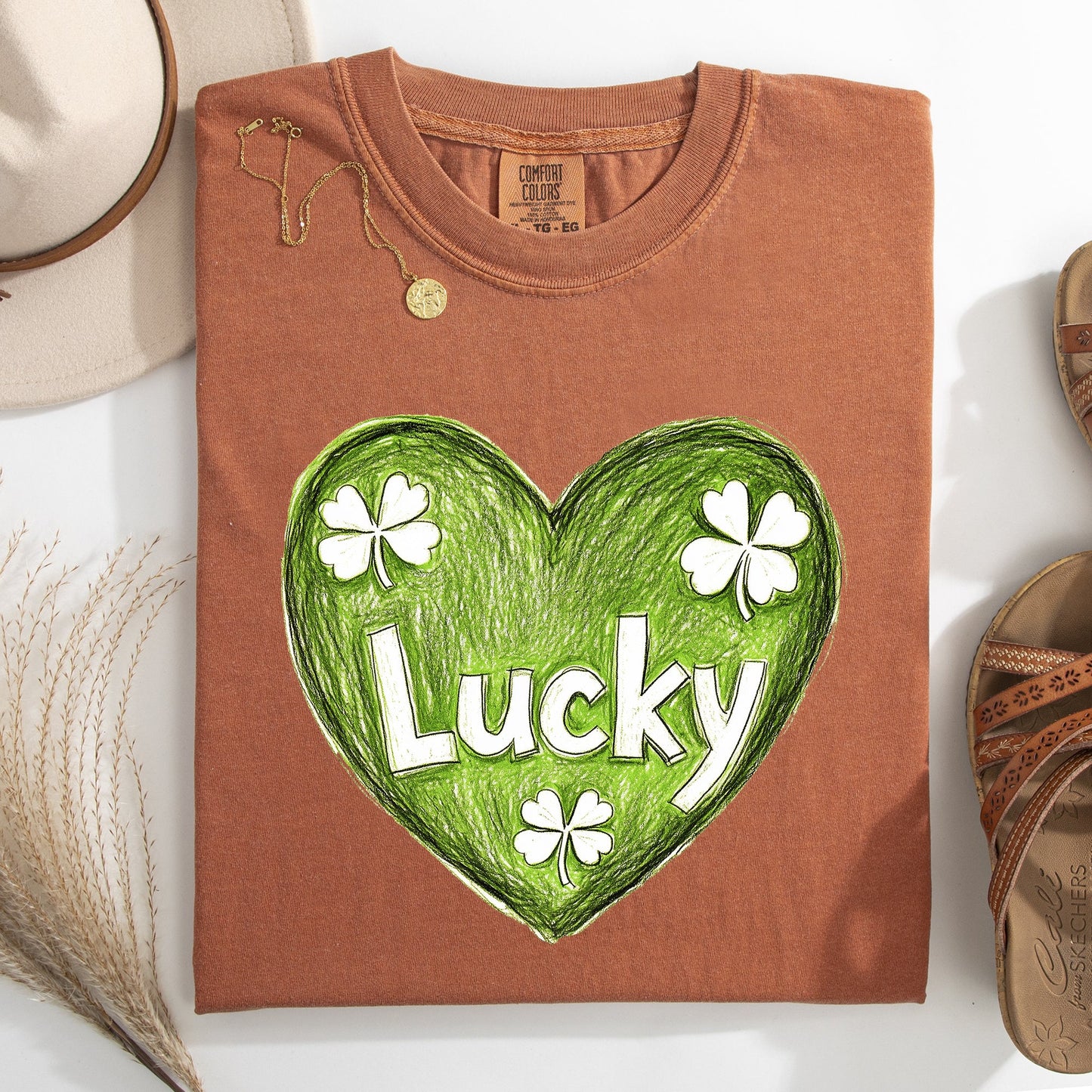 Lucky, Sketched Heart, St Patrick's Day, Shamrock, Clover, Lucky, Leprechaun Tshirt Comfort Colors T-Shirt